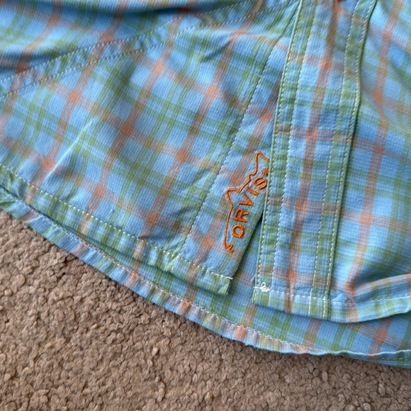 Orvis Plaid Button Down Lightweight Fishing Shirt Blue Orange - Picture 6 of 9
